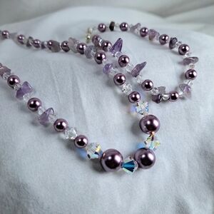 Elegant Purple Beaded Necklace and Bracelet Set